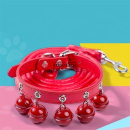 Dog Puppy Pet Collars Leather Buckle Necklace Bell Leash Harnesses Adjustable Puppy Cat Rope Leash Collars yq01184