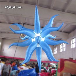 Hanging Lighting Inflatable Star Balloon 2m/3m Personalised Light Blue Pendent Alien Spacecraft Model For Concert Venue Party Decoration