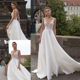 Flawless A Line Lace Beach Wedding Dresses Deep V Neck Bohemian Backless Bridal Gowns Sweep Train robe de mariée