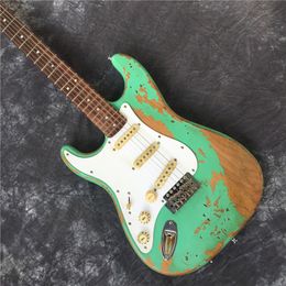 In 2020, new high-quality relic left-hand ST electric guitar, green SRV hand-made old-style relic electric guitar, Vintage Sunburst