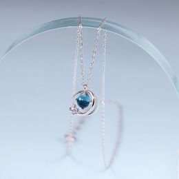 Fashion-and winter new 925 sterling silver blue crystal necklace fashion sweater necklace