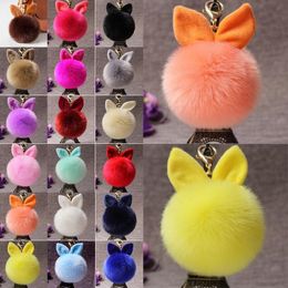 18 Styles Rabbit Ear Furry Ball Bunny Pompom Keychain Keyrings Car Key Chain Ring Women Bag Pendant Decor Christmas Gift