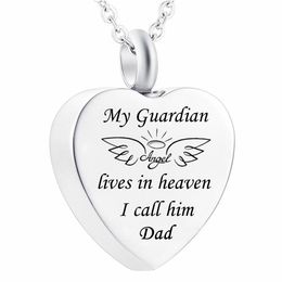 Cremation Memorial wing Jewelry My Guardian Angel Cremation Urn Ashes Memorial Stainless Steel heart Pendant Necklace