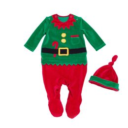 -Weihnachtsspieler 2018 Neue Baby Santa Claus Overalls + Hut = 2 teile / satz 0-24 Monate Neugeborene Mädchen / Jungen Lange Ärmel Kleidung