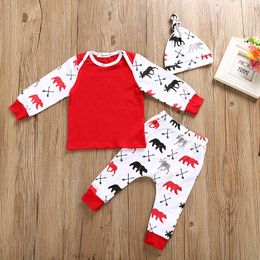 Christmas Infant Baby Clothes Set Newborn Toddler Reindeer Printed Pure Cotton Long Sleeve T-Shirt+Pants+Hat 3pcs Set Kids Casual Outfits