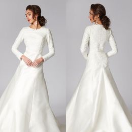 Newest Mermaid Grace Philips Wedding Dresses Jewel Neck Long Sleeve Satin Applique Tulle Wedding Gown Sweep Train robe de mariée