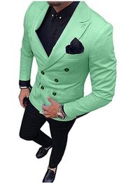 Brand New Mint Green Men Wedding Tuxdos Double-Breasted Groom Tuxedos Excellent Men Jacket Blazer 2 Piece Suit(Jacket+Pants+Tie) 2664