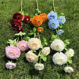 Fake Long Stem Ranunculus (4 heads/piece) 25.6" Length Simulation Ranunculus Ssiaticus for Wedding Home Decorative Artificial Flowers