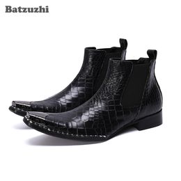Batzuzhi Fashion Men Boots Pointed Metal Tip Zip Black Genuine Leather Boots Men Bota Masculina Party Business Botas Militares!