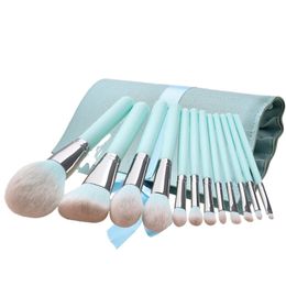 12pcs/set light blue handle makeup brush foundation eye shadow brush with bag makeup tool set 10 sets DHL