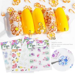 5D nail stickers Decals Flower series embossed nails sticker Manicure applique 20 styles free ship 10set