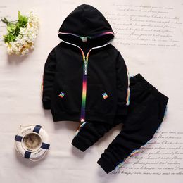 Baby Boys Sport Tracksuits Toddler Clothing Set Kids Rainbow zipper Clothes Long Sleeve Jackets Fashion Cartoon Tracksuit Sets new GGA3017