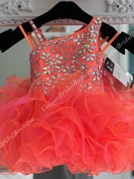 Cupcake Little Girl Pageant Dress 2019 miss Glitz Tangerine Infant Toddler Kids Prom Formal Party Gowns Short Zip Back Ruffles Skirt