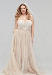 2019 Champagne Bohemian Wedding Dress sweetheart Vintage Lace Appliqued Beach Boho tulle Bridal Gown Plus Size Wedding Gown Custom Made