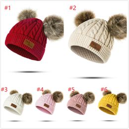 30pcs New Winter Hat Boys Girls Knitted Beanies Thick Baby Cute Hair Ball Cap Infant Toddler Warm Cap Boy Girl Pom Poms Warm Hat