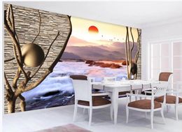 3d murals wallpaper for living room Beautiful seascape stone wall branches 3d tv background wall