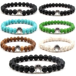 7 Styles Vintage Lava Stone Healing Power Dog Paw Charm Elastic Stretch Beaded Bracelets For Women And Men Best Gift