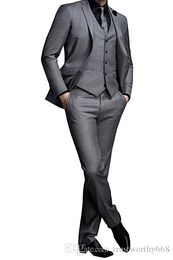 Popular Two Buttons Groomsmen Notch Lapel Groom Tuxedos Men Suits Wedding/Prom Best Man Blazer ( Jacket+Pants+Vest+Tie) 227
