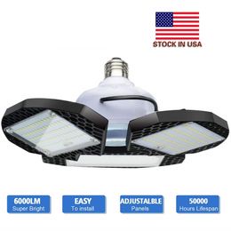 LED Garage Lights 60W E27 6000LM Deformable Ceiling Lighting for Full Area Ultra-Bright Mining Lamps with 3 Adjustable Panels LED Light