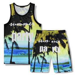 casual party outfits UK - Tracksuit Set Man Summer 3D Print Sea Beach Party Casual Tank Top Sets Sleeveless T shirt+Shorts Mens Fitness Clothing Vest Set