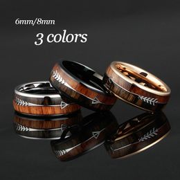 -6 / 8mm Hartmetall-Ringe für Männer Frauen Wedding Bands Natur Koa Holz Pfeil Inlay Customized Freien Engraving Comfort Fit