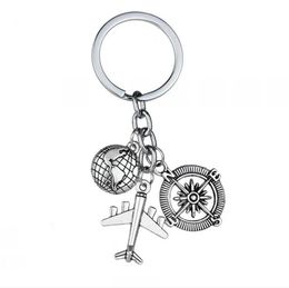 European and American Jewelry No Matter Where Airplane Compass Earth Passport Global Travel pendant keychain Best Friends Wedding gift 488