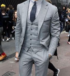 Light Grey Groom Tuxedos Notch Lapel Groomsman Wedding 3 Piece Suit Fashion Men Business Prom Party Jacket Blazer(Jacket+Pants+Tie+Vest)2553