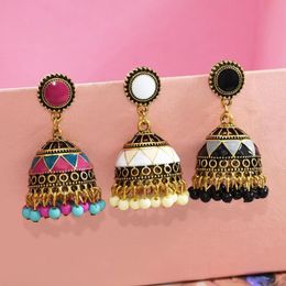 Vintage Ethnic Gypsy bell Earrings For Women Boho Jewelry Ladies Retro Round Bell Tassel Hollow Jhumka Earrings
