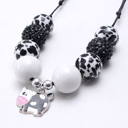 Cute baby kids chunky bubblegum necklace with milk cow pendants jewelry adjustable rope beads necklace for child gift