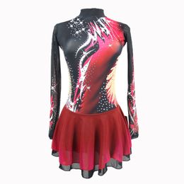 Ice Skating Dress Red Spandex Dance Costumes Girls Handmade Quality Ballroom Figure skating dress