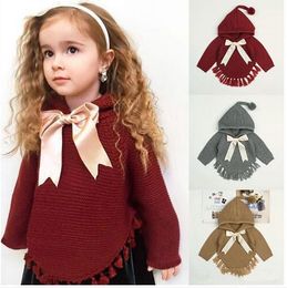 kids designer clothes Girls Pullover children Bow Knit hoodie Spring Autumn Long Sleeve winter sweater cloak fashion baby Clothing D982