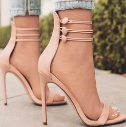 2019 Triple Strap Dress Button Women Sandals High Heels Party shoes Sexy Open Toe Summer Pink Red Fashion Sexy