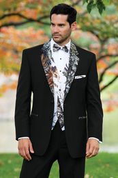 New High Quality Two Button Black Groom Tuxedos Notch Lapel Groomsmen Best Man Suits Mens Wedding Suits (Jacket+Pants+Vest+Tie) 864