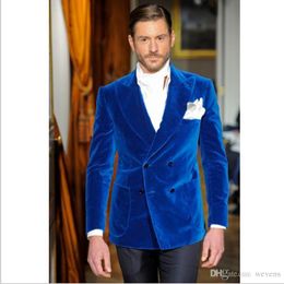 Cheap And Fine Velveteen Groomsmen Double-Breasted Groom Tuxedos Men Suits Wedding/Prom/Dinner Best Man Blazer(Jacket+Pants+Tie) 177