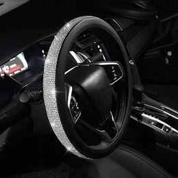 Capas de volante de carro Cobre strass elegante estilo menina durável couro 15 polegadas artesanato de carros acessórios interiores