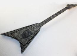 Factory wholesale gray V shaped electric guitar with gray pearled veneer,Rosewood fretboard,Floyd rose,offering customized services