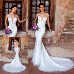 hot sell strapless mermaid wedding dress floral sleeveless appliqued lace wedding gown backless ruffle court train robes de marie