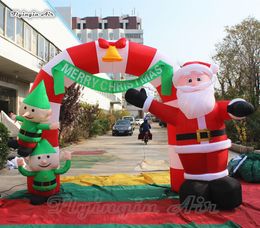 3m Height Christmas Inflatable Santa Claus Arch With Cute Elves For Entrance Decoration To Celebrate Christmas Day