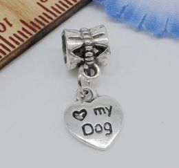 100Pcs/lot Love my Dog Charms Big Hole beads Dangle Charms For Jewellery Making findings 23x7mm