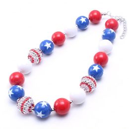 Newest Navy Blue Star Kid Chunky Necklace American Navy+Red Colour Bubblegum Bead Chunky Necklace Children Jewellery For Toddler Girls