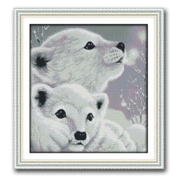 Two little polar bears home decor paintings , Handmade Cross Stitch Craft Tools Embroidery Needlework sets counted print on canvas DMC 14CT /11CT
