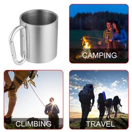 Carabiner Cup 220ml Outdoor Stainless Steel Water Tea Coffee Mug Self Lock Carabiner Handle Cup For Camping Hiking Climbing Portable Drop