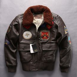 New arrival since 1965 AVIREXFLY genuine jackets men flight bomber leather jackets with lamb fur collar