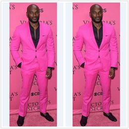 Hot Pink Mens Wedding Tuxedos 2 Pieces Shawl Lapel One Button Groom Wear Prom Party Blazer Jacket (Jacket+Pants)
