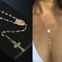 12pcs Vintage Cross Chain Necklace Christian Cross Bohemia Religious Rosary Pendant Necklace for Women Charm Jewellery Gifts