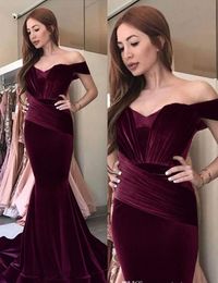 Cheap Saudi Arabic Velvet Evening Dress Off Shoulder Long Holiday Women Wear Formal Party Prom Gown Custom Made Plus Size