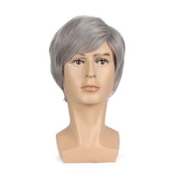 Short Wig Straight Synthetic Wig for Men Male Hair Fleeciness Realistic Silver Natural Toupee Wigs