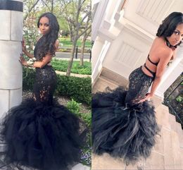 Setwell Long Mermaid Prom Dress Sexy Halter Backless Tiered Puffy Train Floor Length Evening Gowns Special Occasion Dress
