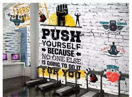 Customised 3D stereo sports gym photo wall paper mural Brick wall exercise fitness club image background wallpaper for walls 3d