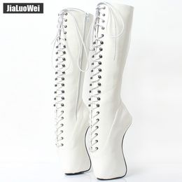 2018 New Arrive 18CM High Heel Ballet Wedge Hoof Fetish Lace up Knee-High Unisex Ballet Pinup Boots